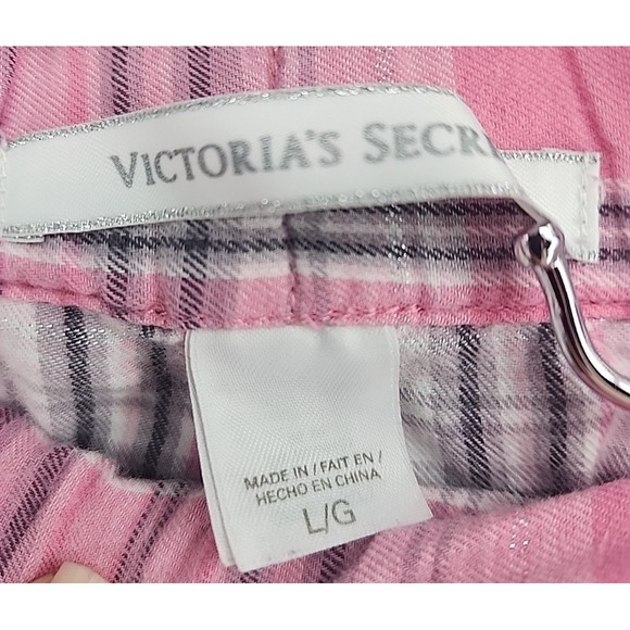 Victoria's Secret Metallic Pink Plaid Flannel Pajama‎ Pants L Ruffle Pockets - Picture 4 of 5